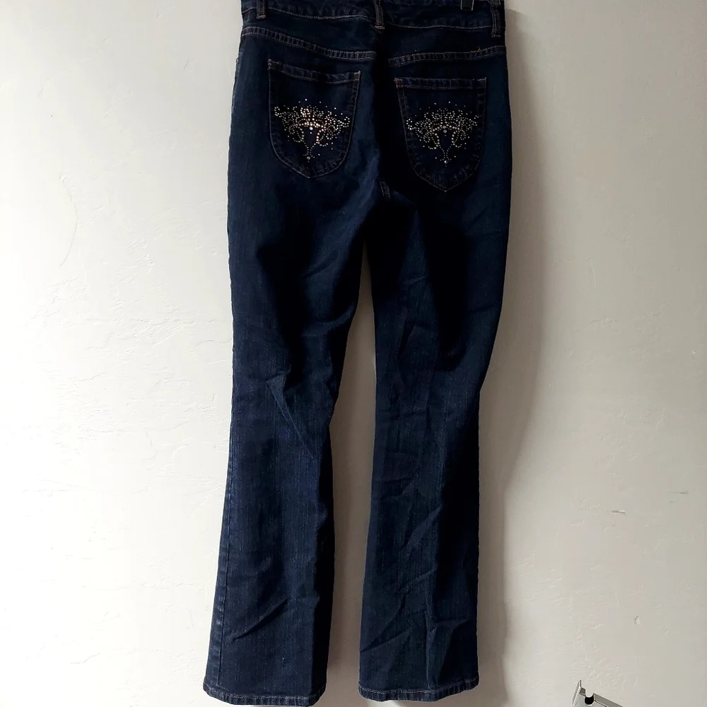 Chicos Blue Denim‎ Charm Jeans Platinum Rhinestones Bling  Flare Bootcut Stretch - Picture 11 of 12